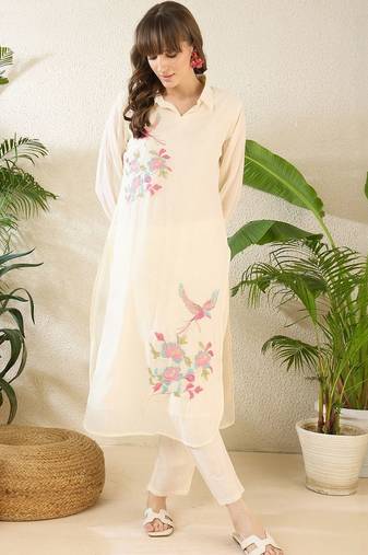 Women Ethnic Motifs Embroidered Regular Thread Work Pure Cotton Kurta with Trousers