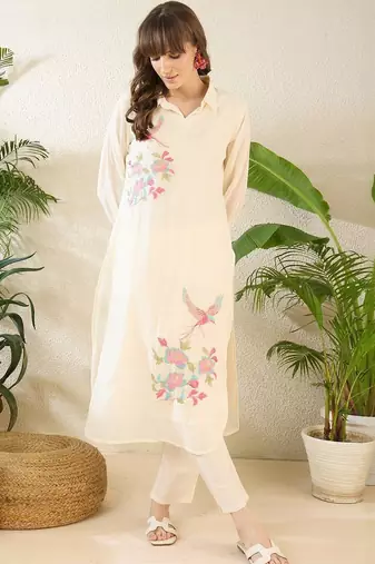 Women Ethnic Motifs Embroidered Regular Thread Work Pure Cotton Kurta with Trousers