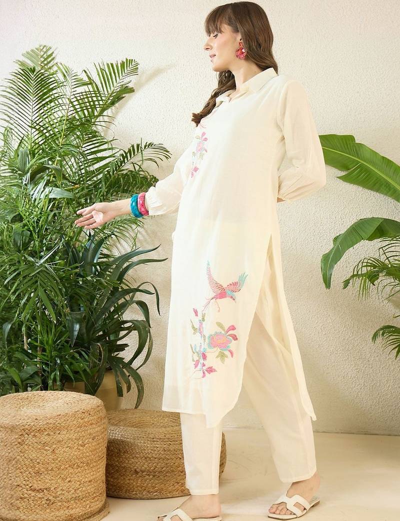 Women Ethnic Motifs Embroidered Regular Thread Work Pure Cotton Kurta with Trousers