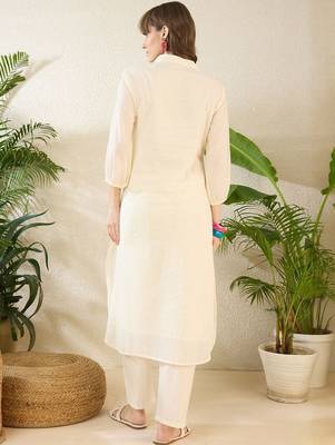 Women Ethnic Motifs Embroidered Regular Thread Work Pure Cotton Kurta with Trousers 4