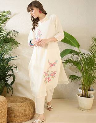 Women Ethnic Motifs Embroidered Regular Thread Work Pure Cotton Kurta with Trousers 5