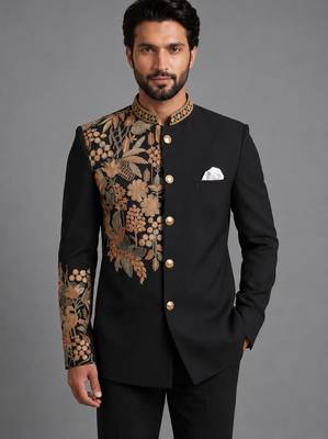 Black art silk indo western set 4