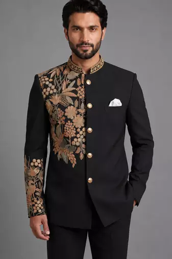 Black art silk indo western set