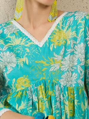 Floral Printed Regular Pure Cotton A-Line Kurta With Trousers 3