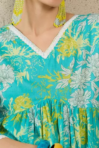 Floral Printed Regular Pure Cotton A-Line Kurta With Trousers