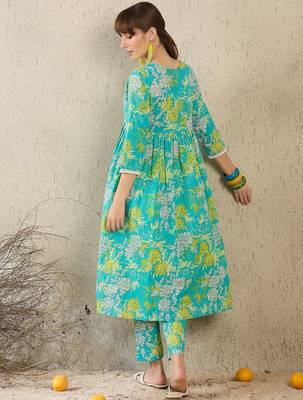 Floral Printed Regular Pure Cotton A-Line Kurta With Trousers 5