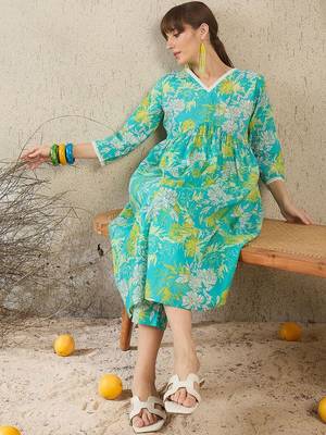 Floral Printed Regular Pure Cotton A-Line Kurta With Trousers 7