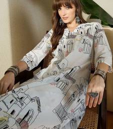 Women White Printed Regular V-Neck A-Line Pure Cotton Kurta Sets