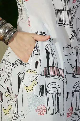 Women White Printed Regular V-Neck A-Line Pure Cotton Kurta Sets