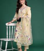 Floral Embroidered Pure Cotton Kurta with Trousers & Dupatta
