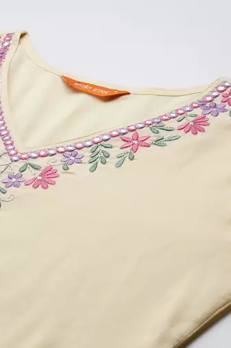 Floral Embroidered Pure Cotton Kurta with Trousers & Dupatta