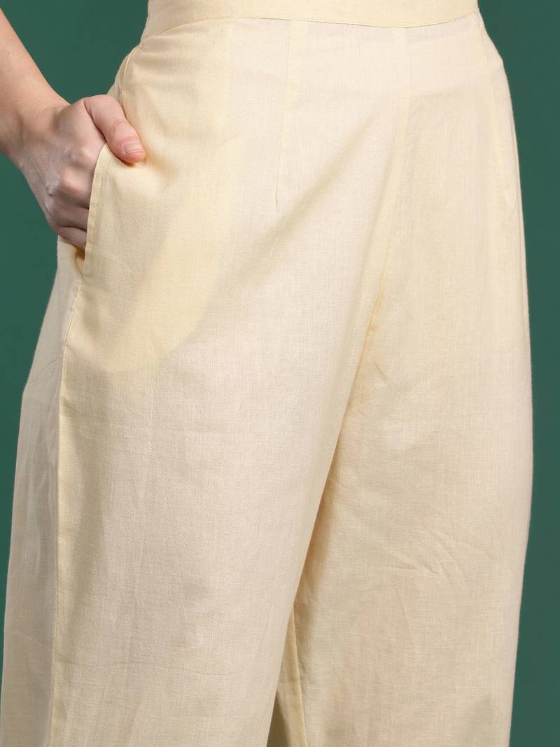 Floral Embroidered Pure Cotton Kurta with Trousers & Dupatta