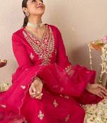 Embroidered Gotta Patti Work V Neck Kurta With Trousers & Dupatta