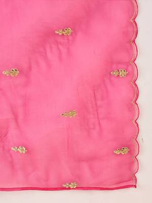 Embroidered Gotta Patti Work V Neck Kurta With Trousers & Dupatta 5