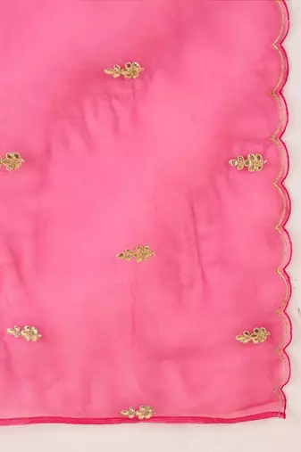 Embroidered Gotta Patti Work V Neck Kurta With Trousers & Dupatta