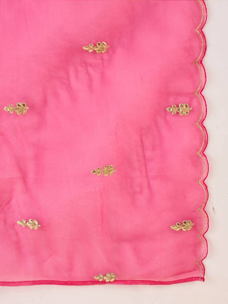Embroidered Gotta Patti Work V Neck Kurta With Trousers & Dupatta