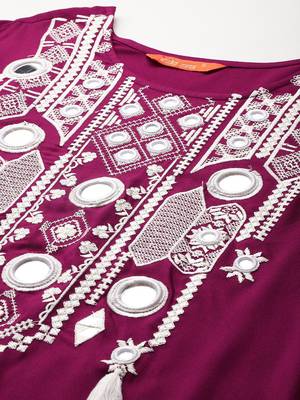 Embroidered Mirror Work Kurta With Trousers & Dupatta 2