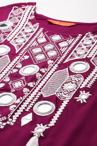Embroidered Mirror Work Kurta With Trousers & Dupatta