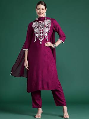 Embroidered Mirror Work Kurta With Trousers & Dupatta 5