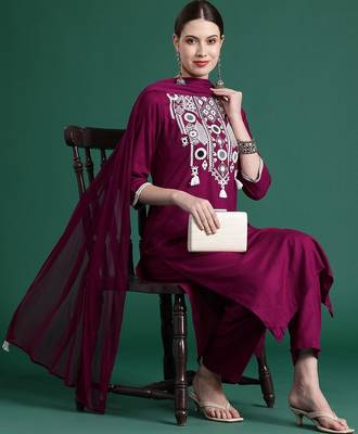 Embroidered Mirror Work Kurta With Trousers & Dupatta 8