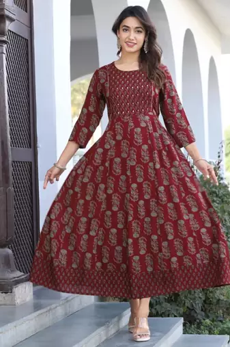 Reyon maroon anarkali gown