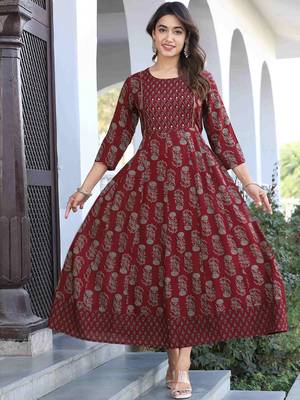 Reyon maroon anarkali gown 2