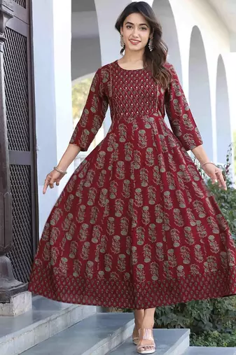 Reyon maroon anarkali gown