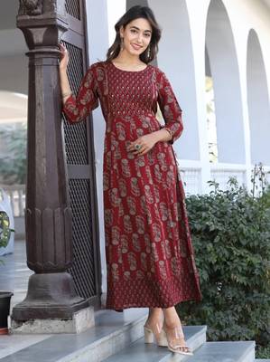 Reyon maroon anarkali gown 3