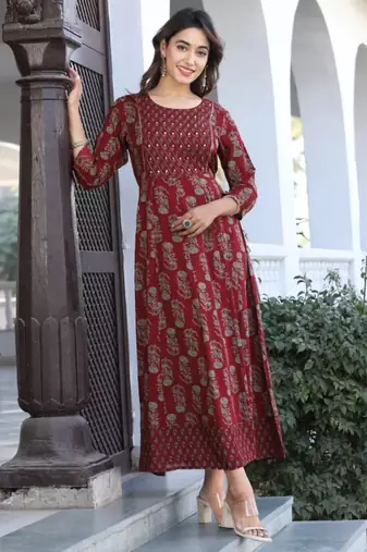 Reyon maroon anarkali gown