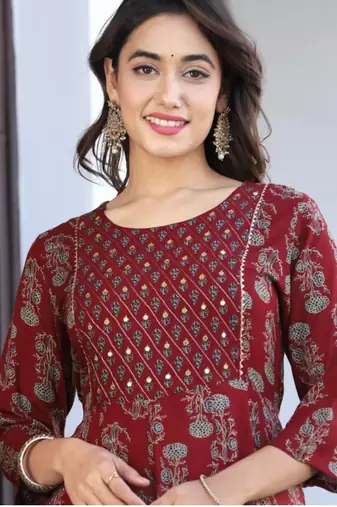 Reyon maroon anarkali gown