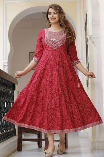 Reyon red anarkali gown