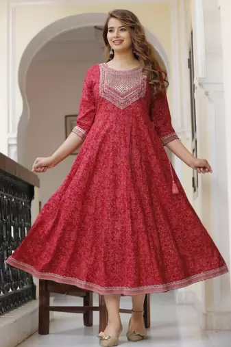 Reyon red anarkali gown