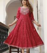Reyon red anarkali gown