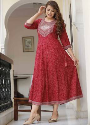 Reyon red anarkali gown 2