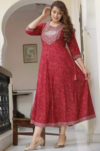 Reyon red anarkali gown