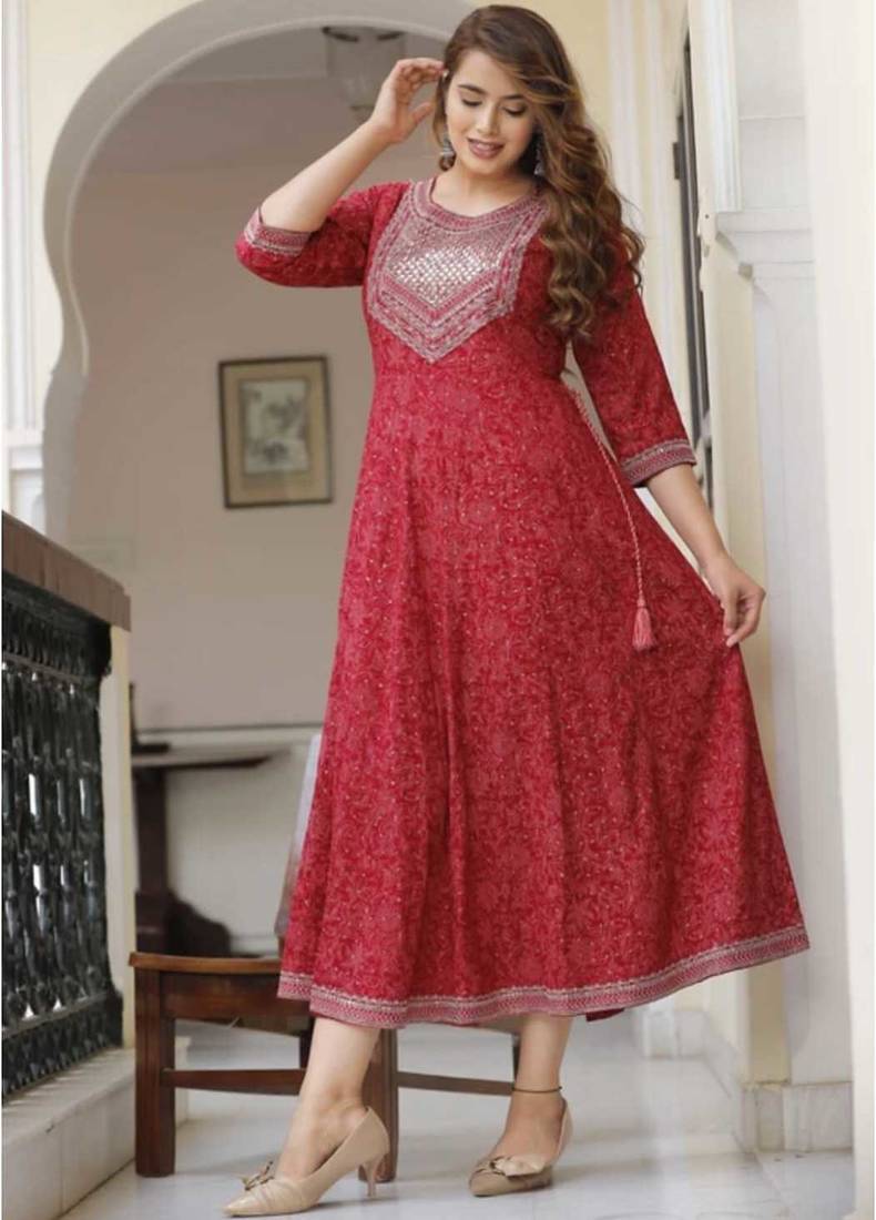 Reyon red anarkali gown