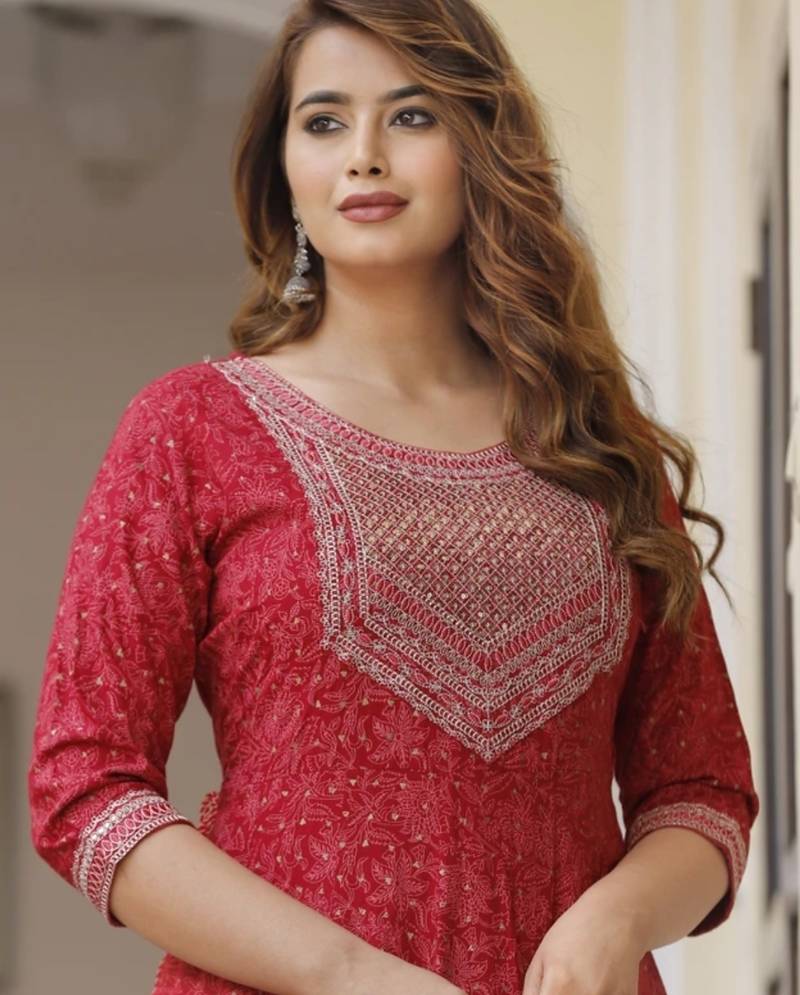 Reyon red anarkali gown