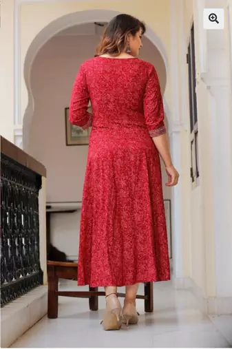 Reyon red anarkali gown