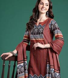 Women Striped Regular Mirror Work Pure Cotton Kurta with Trousers & With Dupatta
