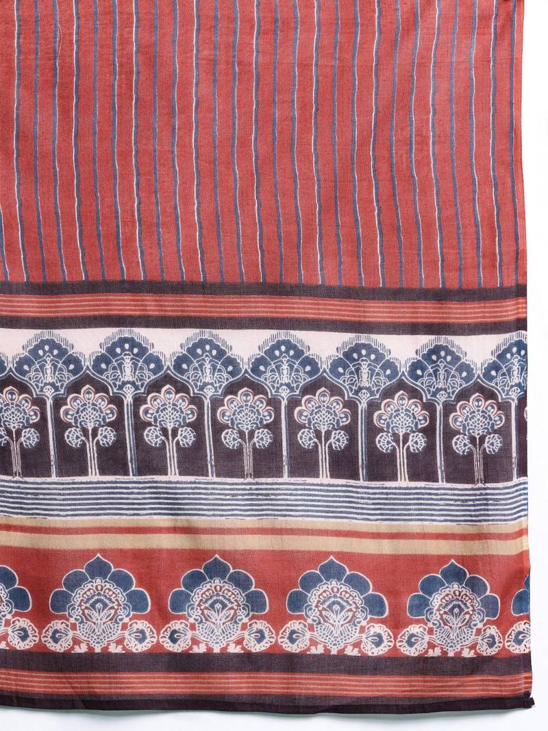 Women Striped Regular Mirror Work Pure Cotton Kurta with Trousers & With Dupatta