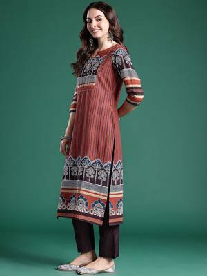 Women Striped Regular Mirror Work Pure Cotton Kurta with Trousers & With Dupatta 6