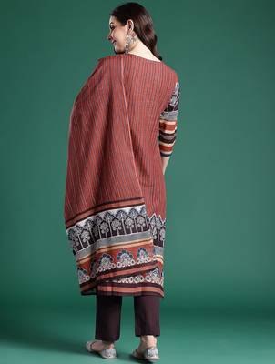 Women Striped Regular Mirror Work Pure Cotton Kurta with Trousers & With Dupatta 7