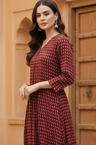 Women Printed Pleated Pure Cotton Kurta with Trousers