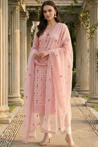 Women Floral Embroidered Regular Thread Work Pure Cotton Kurta with Trousers & With Dupatta