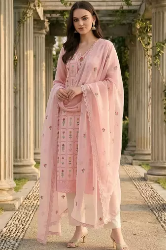 Women Floral Embroidered Regular Thread Work Pure Cotton Kurta with Trousers & With Dupatta
