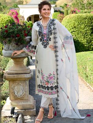 Ethnic Motifs Embroidered Pure Cotton Kurta with Trousers & Dupatta 4