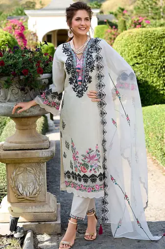 Ethnic Motifs Embroidered Pure Cotton Kurta with Trousers & Dupatta