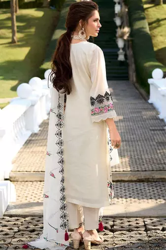 Ethnic Motifs Embroidered Pure Cotton Kurta with Trousers & Dupatta