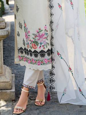 Ethnic Motifs Embroidered Pure Cotton Kurta with Trousers & Dupatta 7