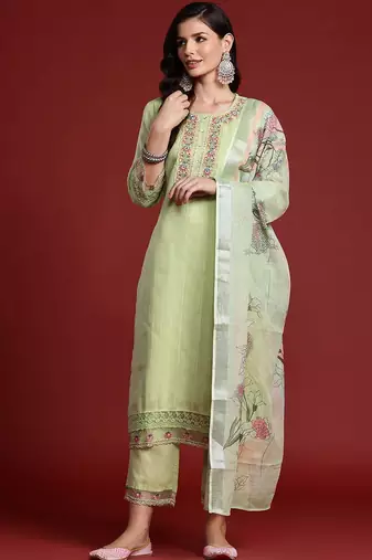 Women Floral Embroidered Regular Thread Work Pure Cotton Kurta with Trousers & With Dupatta